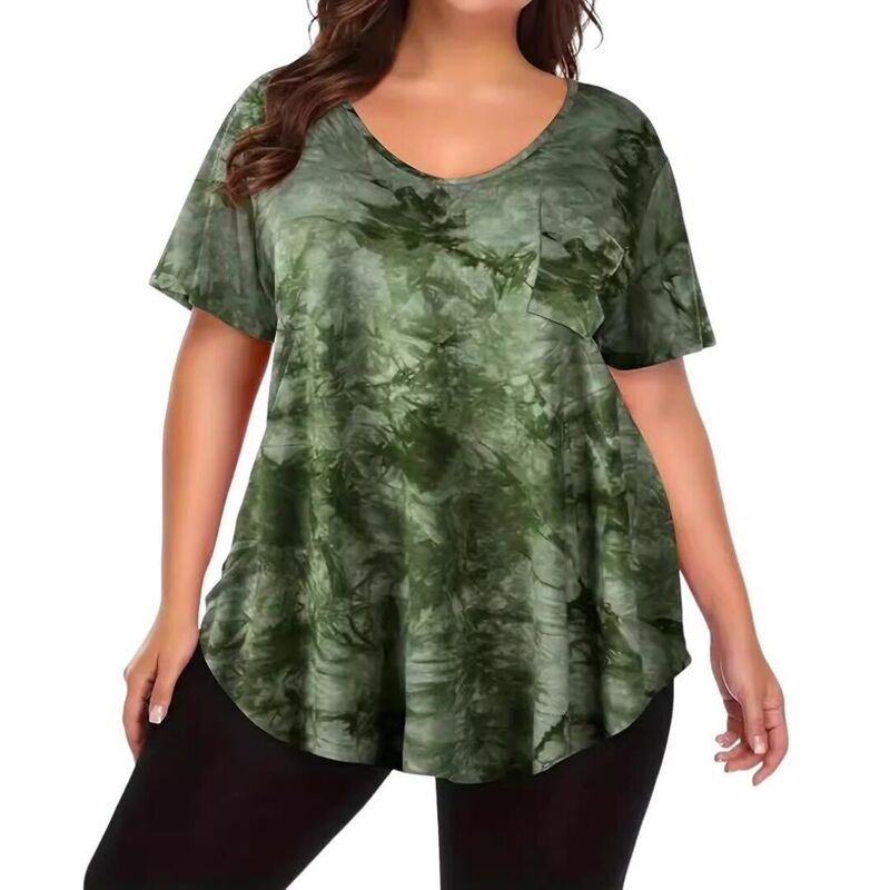 ボディサイズ レディース トップス Tシャツ プラスサイズ BODDYSIZE Womens Casualoose Basic T-Shirts Plusize Short Sleeve Swing Tunic with Pocket Green グリーン｜ReVida 店