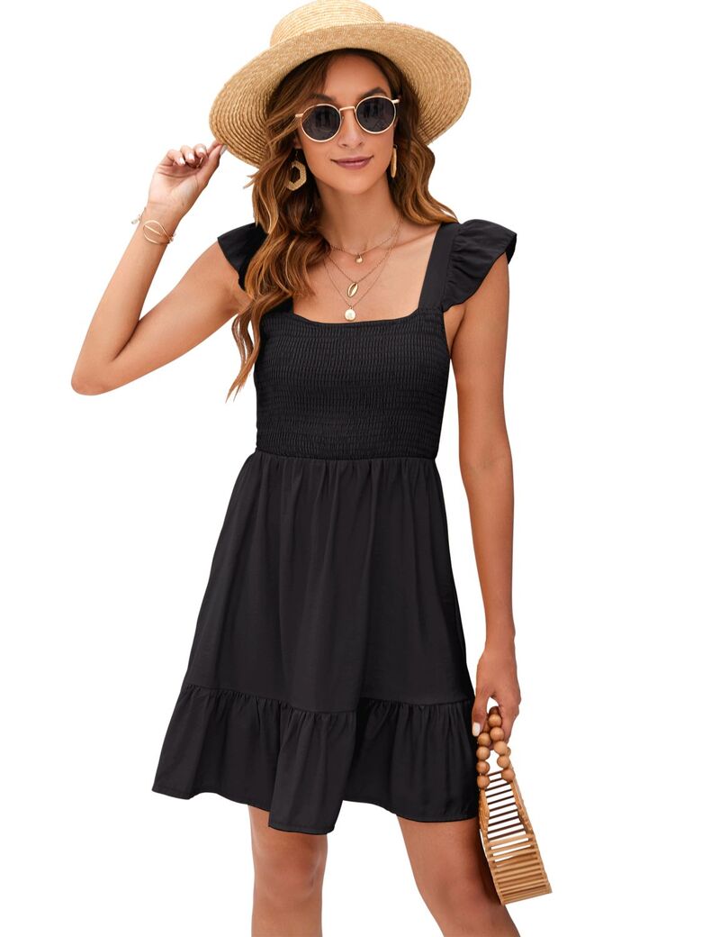 エリートチョイス レディース トップス ワンピース フリル ミディ シアー Elitechoice Women'sheeruffle Sleeve Midi Dress with Back Tie Black ブラック|ReVida 店
