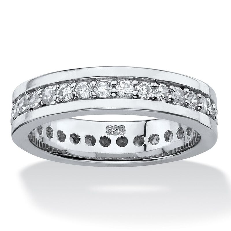 パームビーチジュエリー レディース アクセサリー リング PalmBeach Jewelry .80 TCW Round Cubic Zirconia Platinum-plated Silver Eternity Channel Ring White ホワイト|ReVida 店