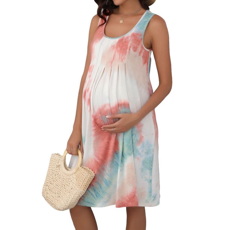 エリートスピリット レディース トップス ワンピース プリーツ ノースリーブ マタニティ EliteSpirit Women\'s Maternity Tie Dye Sleeveless Dress Pleated Front Loose Fit Casual Summer Dress Colorful｜ReVida 店