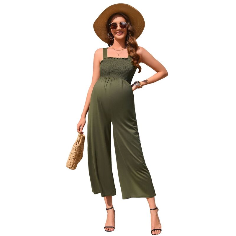 セオリア レディース トップス ワンピース ワイドレッグ ロンパース リブ ノースリーブ ジャンプスーツ マタニティ Seoria Women Maternity Ribbed Jumpsuit Sleevelessquare Neck Wide Leg Stretchy One Piece Romper Green グリーン｜ReVida 店