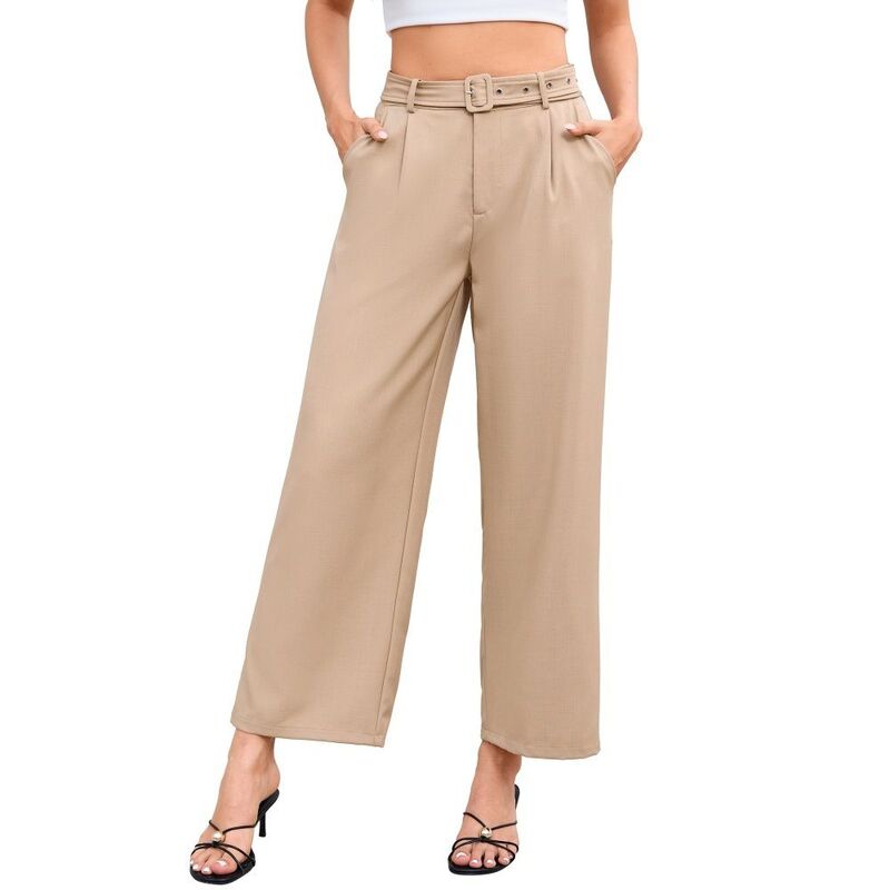 イエスファッション レディース ボトムス カジュアルパンツ ワイドレッグ Yesfashion Women's Dressy Causal Wide Leg Pants High Elastic Waisted Business Work Trouserstraight Suit Pants Khaki カーキ｜ReVida 店