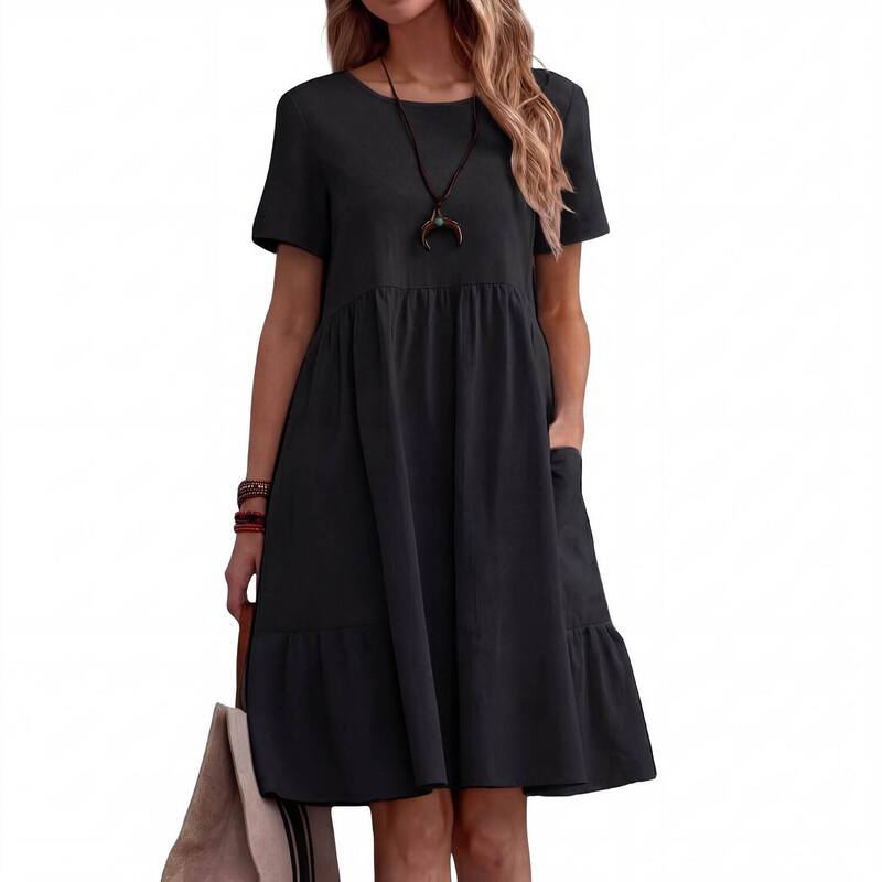 セオリア レディース トップス ワンピース ティアード ミディ Seoria Women's Tiered Pocket Casual Midi Dress Black ブラック｜ReVida 店 9,865円