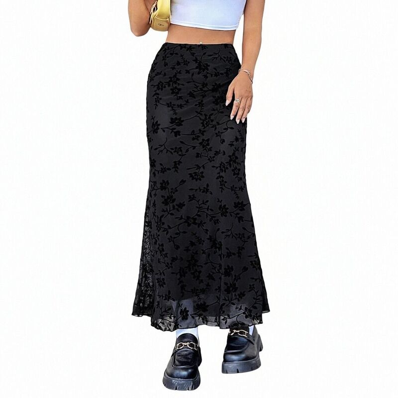 ファンジュライ レディース ボトムスカート メッシュ FUNJULY Women's High Waisted Mesh Skirt Y2k Outfits Fishtail Bodycon Long Skirts Black ブラック｜ReVida 店