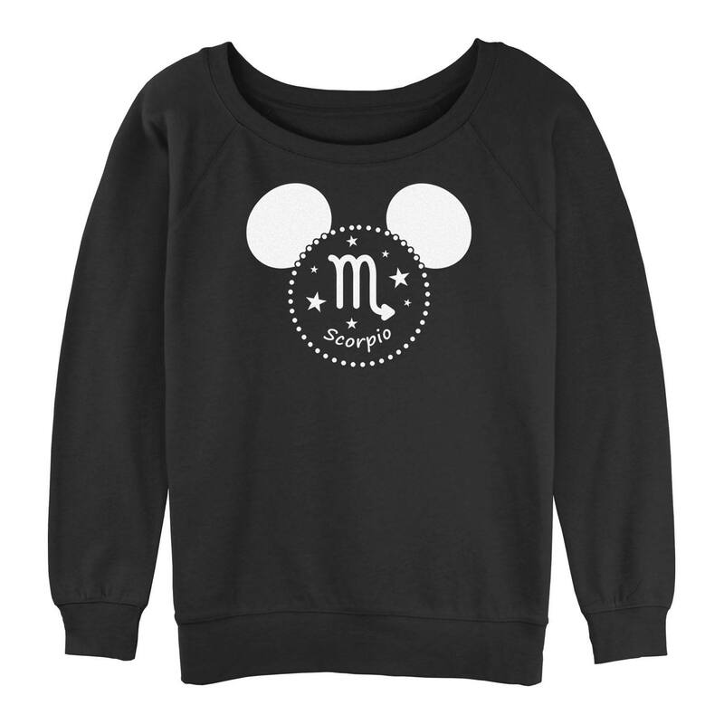 ディズニー レディース トップス Tシャツ パイル グラフィック Disney Juniors' Mickey Mouse Scorpio Sign Graphic Slouchy Terry Black ブラック｜ReVida 店