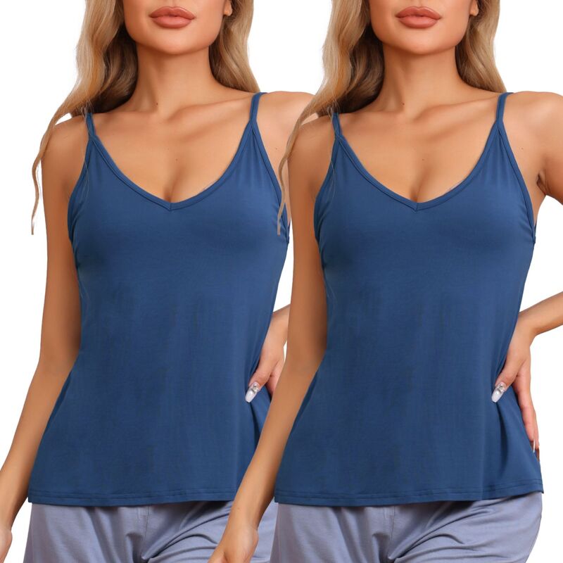 インスパイア シック レディース アンダーウェア ナイトウェア Vネック Tシャツ ノースリーブ INSPIRE CHIC Women's Camisoles Basic Tee Shirts V Neck Outfitsleeveless Pajama Tank Top Two Packs Blue ブルー｜ReVida 店