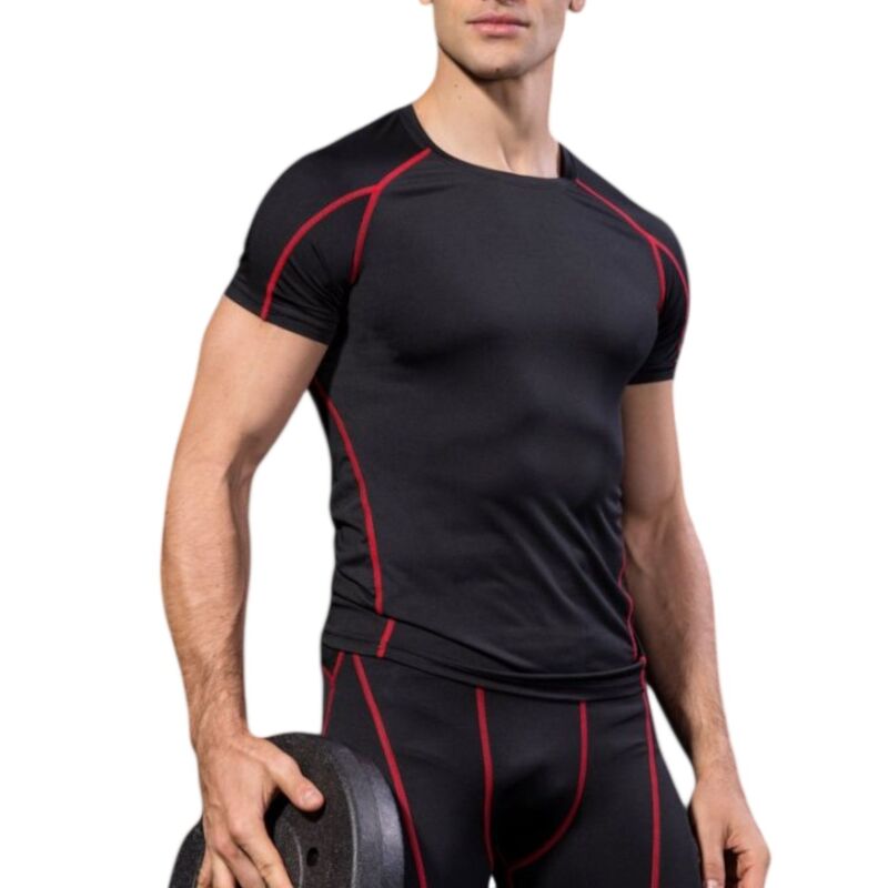 アンナカシ レディース トップス Tシャツ Anna-Kaci Mens Compression Short Sleeve Athletic T-Shirt with Moisture-Wicking Stretch Fabric Red レッド｜ReVida 店
