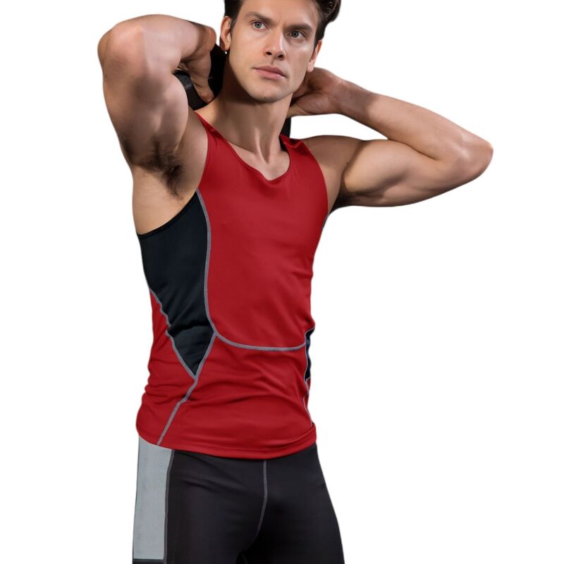 アンナカシ レディース トップス Tシャツ メッシュ ノースリーブ Anna-Kaci Men'sleeveless Compression Tank Top with Mesh Panels and Stretch Fabric Red レッド｜ReVida 店