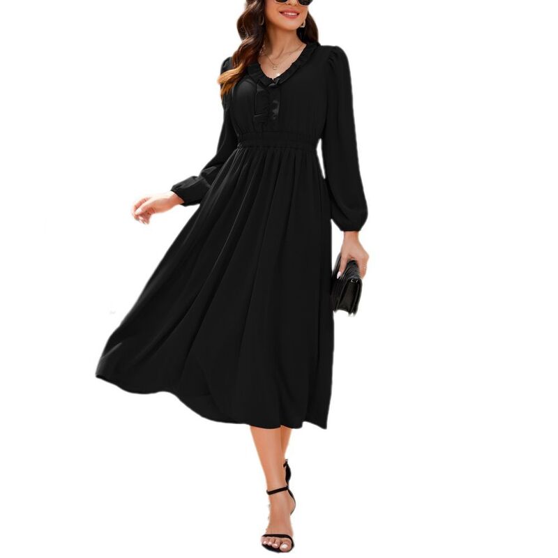 イエスファッション レディース トップス ワンピース Vネック ミディ マキシ Yesfashion Womens Long Sleeve Maxi Dress Fall Trendy Elegant V Neck Flowy Midi Holiday Party Long Dresses Black ブラック｜ReVida 店
