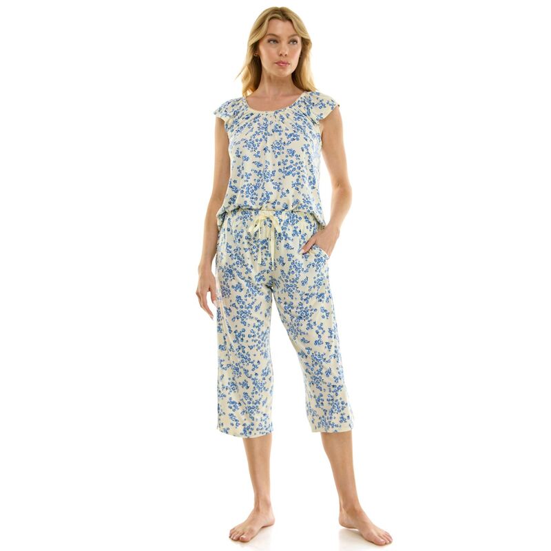 クロフト＆バロー レディース アンダーウェア ナイトウェア フリル キャップ Women's Croft & Barrow Lush Luxe Ruffle Sleeve Pajama Top & Pajama Capri Set Cherry Blossom Yellow イエロー｜ReVida 店
