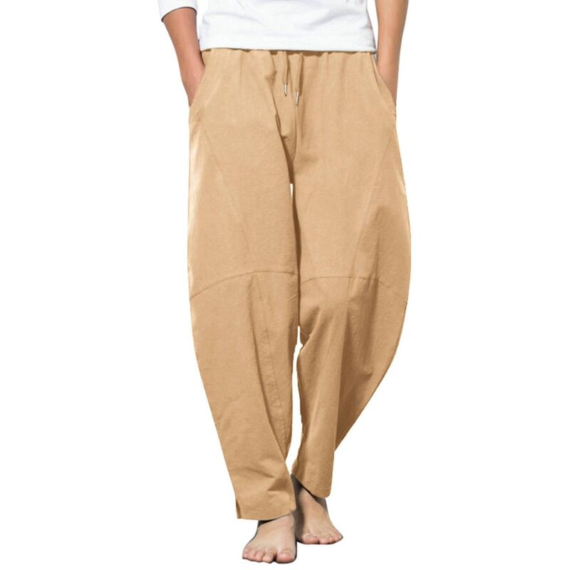 クーファンディ レディース ボトムス カジュアルパンツ ドローコードウエスト コットン リネン COOFANDY Men' Cotton Linen Elastic Pants Drawstring Waist Harem Loose Pants Lightan タン｜ReVida 店