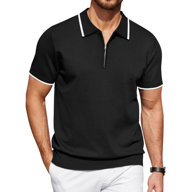 クーファンディ レディース トップス Tシャツ ポロシャツ ニット COOFANDY Mens Polo Shirtshort Sleeve Zip Upolo Shirt Casual Knitted Polo Shirts Dress Polo Black ブラック|ReVida 店