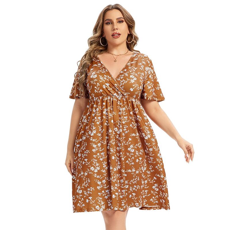 ミスキー レディース トップス ワンピース フリル裾 Vネック A ライン プラスサイズ フリル MISSKY Women\'s Plusize Wrap V Neck Short Sleeve Ruffle Hem A Line Short Dress Yellowhite ホワイト｜ReVida 店