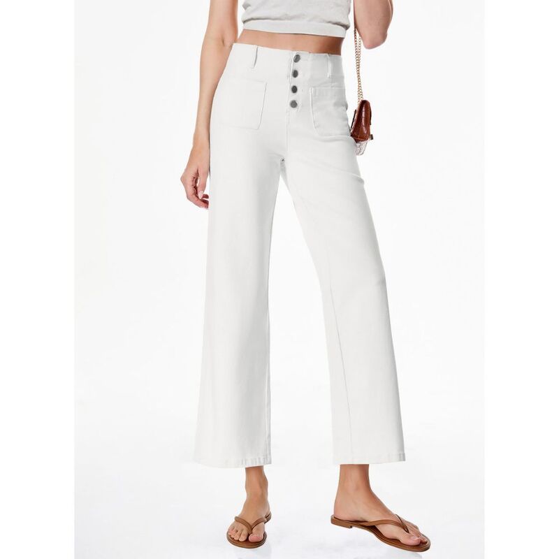 イエスファッション レディース ボトムス デニムパンツ ワイドレッグ ジーンズ Yesfashion Women's Wide Leg Jeans High Waisted Stretchy Straight Jeans Buttoned Loose Denim Pants with Pocket White ホワイト｜ReVida 店