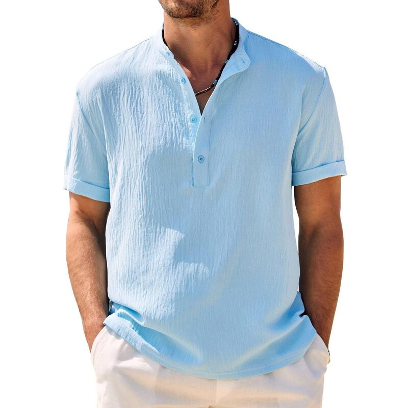 クーファンディ レディース トップス Tシャツ COOFANDY Mens Henley Beach Shirtshort Sleeve Hippie Casual Summer Vacation T-Shirt Light Blue ブルー｜ReVida 店 10,124円