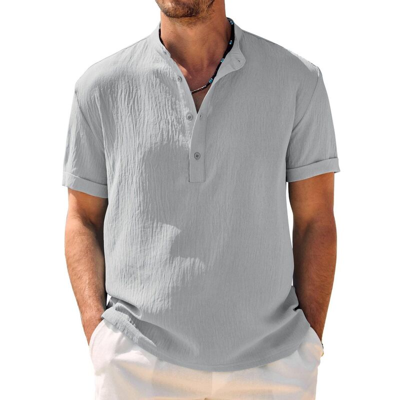 クーファンディ レディース トップス Tシャツ COOFANDY Mens Henley Beach Shirtshort Sleeve Hippie Casual Summer Vacation T-Shirt Light Grey グレー|ReVida 店
