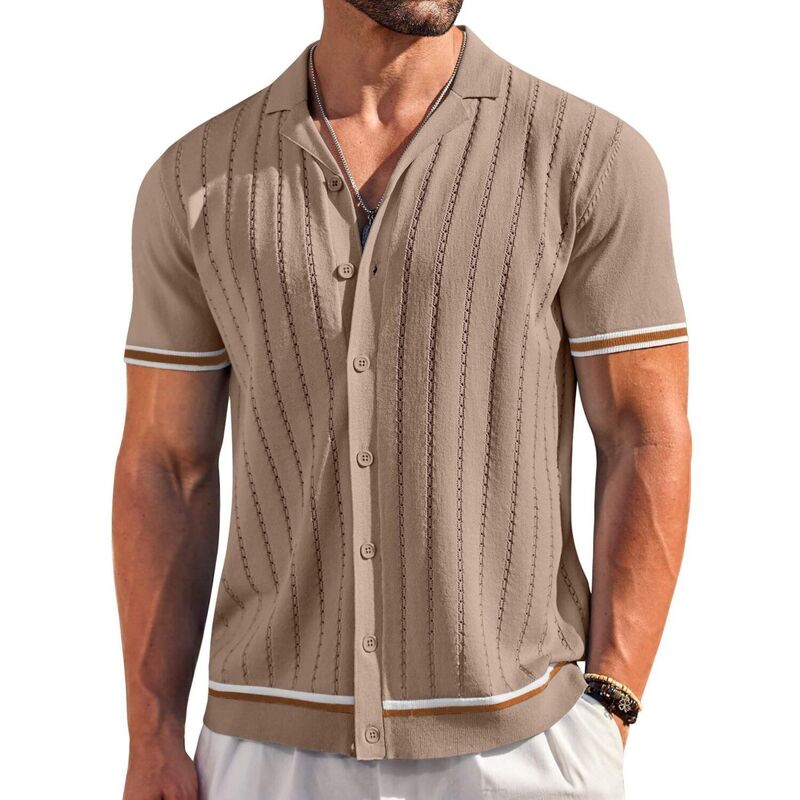 クーファンディ レディース トップス Tシャツ ヴィンテージ ニット COOFANDY Mens Button Up Short Sleeve Knit Shirt Resort Wear for Men Vintage Old Money Shirt Dark Beige ベージュ|ReVida 店