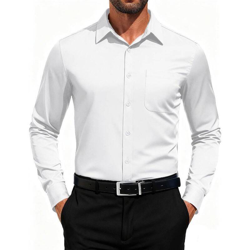 クーファンディ レディース トップス Tシャツ ボタンダウン ポリエステル ダウン COOFANDY Men Button Down Dresshirts Long Sleeve Formal Shirt Untucked Polyester Shirt White ホワイト|ReVida 店