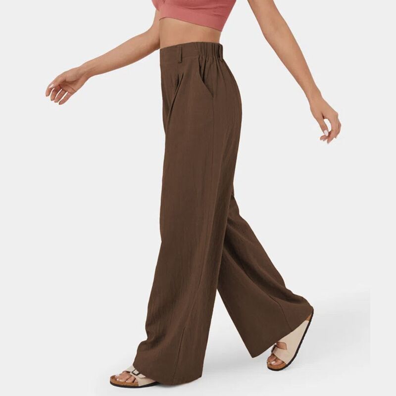 ファンジュライ レディース ボトムス カジュアルパンツ ワイドレッグ ハイウエスト プリーツ コットン FUNJULY Womens Wide Leg Pants High Waist Pleated Cotton Casualong Suit Pant Loose Office Trousers Dark Brown ブラウン｜ReVida 店