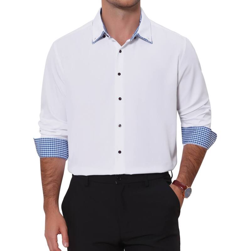インスパイア シック レディース トップス Tシャツ ボタンダウン INSPIRE CHIC Men's Dresshirt Casual Business Long Sleeve Button Down Shirts White ホワイト｜ReVida 店