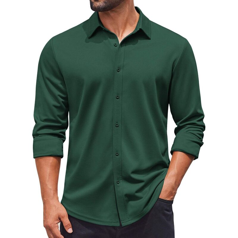 クーファンディ レディース トップス Tシャツ COOFANDY Long Sleeve Shirts for Men Button Up Untucked Shirt Wrinkle Free Casual Shirts Green グリーン|ReVida 店