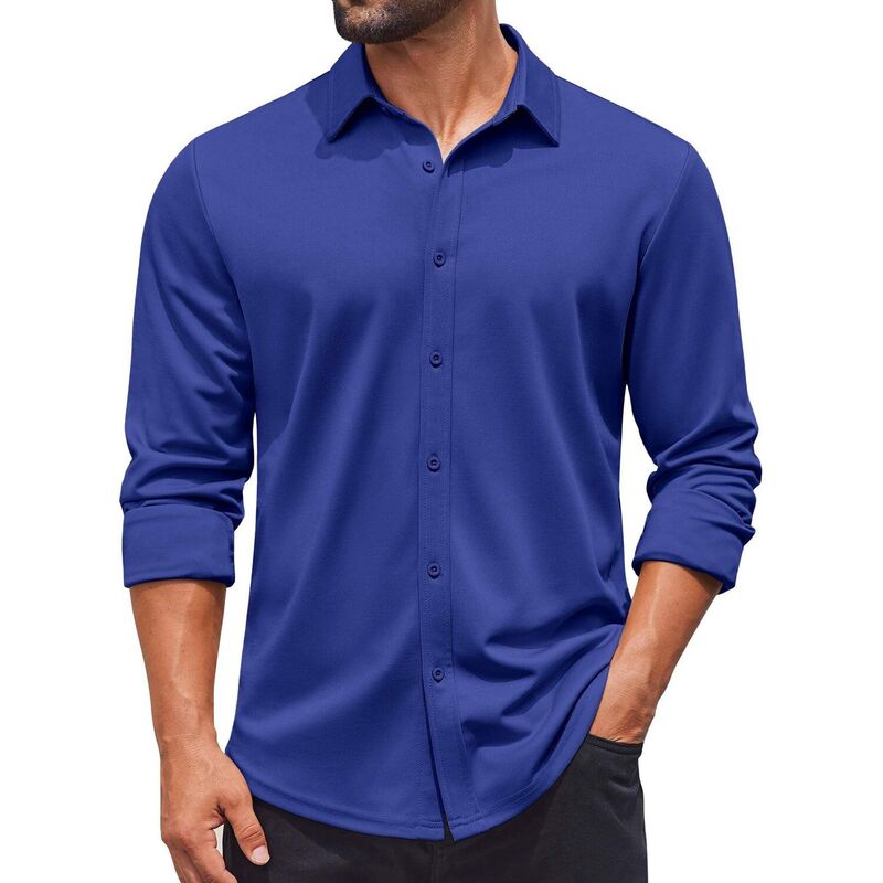 クーファンディ レディース トップス Tシャツ COOFANDY Long Sleeve Shirts for Men Button Up Untucked Shirt Wrinkle Free Casual Shirts Royal Blue ブルー｜ReVida 店