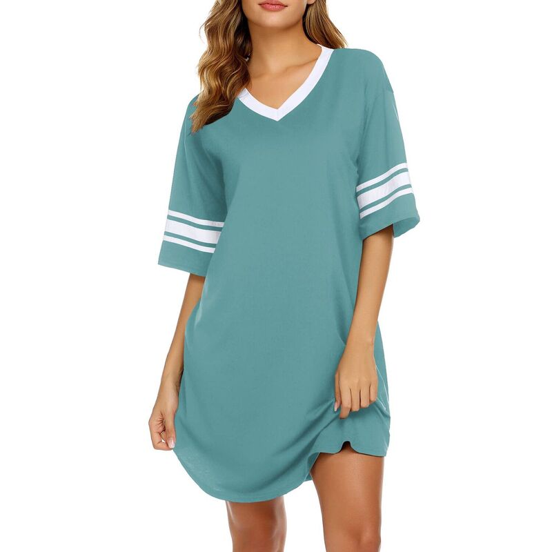エコアー レディース アンダーウェア ナイトウェア Vネック コットン Ekouaer Nightgowns for Women Cottonight Gown Short Sleeve Sleepwear V Neck Color Block Sleep Army Green グリーン｜ReVida 店