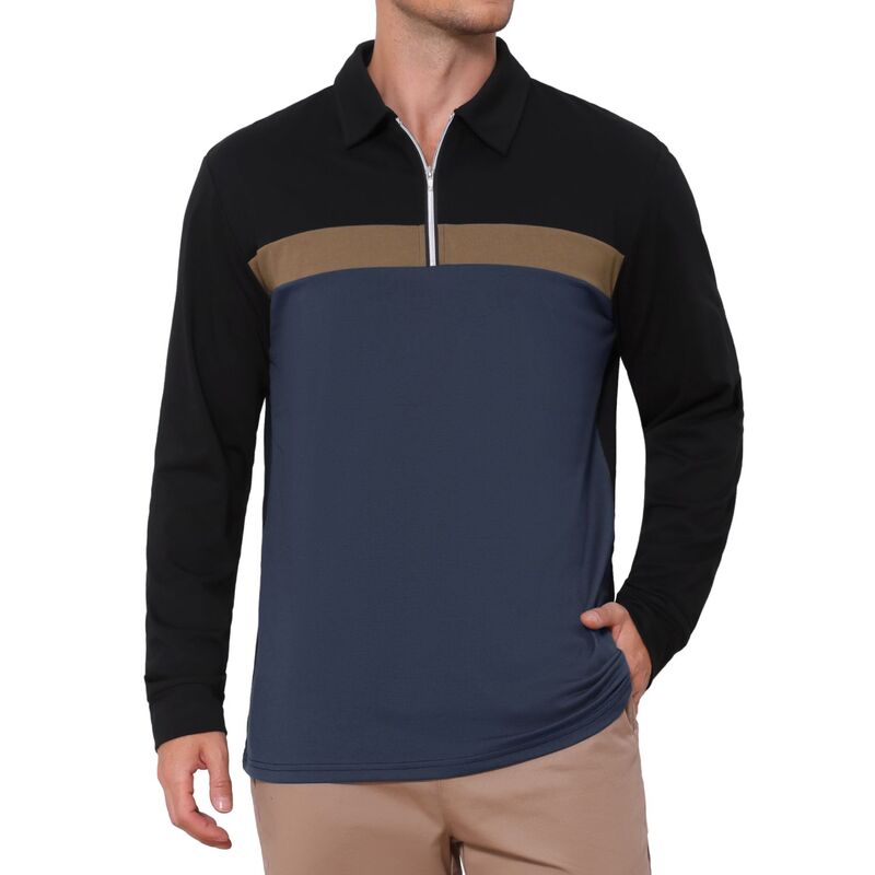 インスパイア シック レディース トップス Tシャツ ヴィンテージ ポロシャツ コントラスト INSPIRE CHIC Men's Contrast Polo Shirt Zip Up Long Sleeve Vintage Goft Shirts Navy Blue ネイビー｜ReVida 店