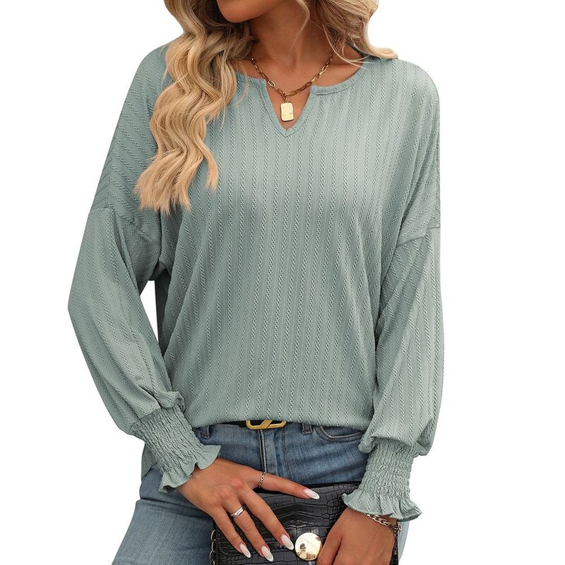 エリートスピリット レディース トップス Tシャツ EliteSpirit Women Long Sleeve Top Casual Solid Shirt Green グリーン|ReVida 店