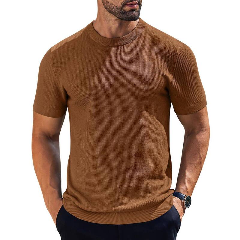 クーファンディ レディース アウター ニット・セーター クルーネック Tシャツ COOFANDY Men's Crew Neck T-Shirts Waffle Knit Short Sleeve Shirts Casual Stylish Tee Shirts Brown ブラウン｜ReVida 店