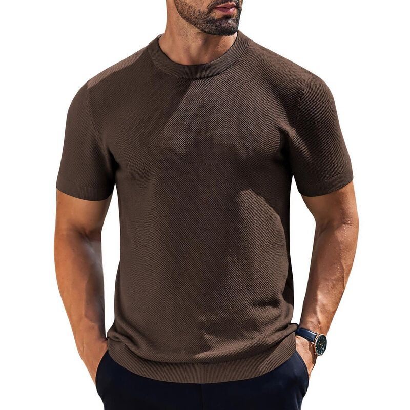 クーファンディ レディース アウター ニット・セーター クルーネック Tシャツ COOFANDY Men's Crew Neck T-Shirts Waffle Knit Short Sleeve Shirts Casual Stylish Tee Shirts Coffee コーヒー|ReVida 店