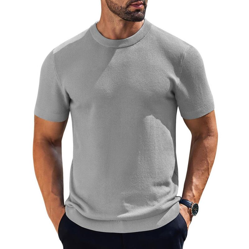 クーファンディ レディース アウター ニット・セーター クルーネック Tシャツ COOFANDY Men's Crew Neck T-Shirts Waffle Knit Short Sleeve Shirts Casual Stylish Tee Shirts Light Grey グレー｜ReVida 店