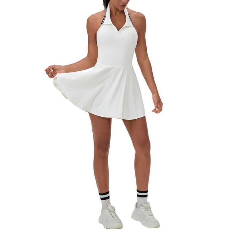 ボディサイズ レディース トップス ワンピース ポロシャツ カラーブロック ホルター BODDYSIZE Women Halter Neck Colorblock Polo Collar Golf Sportennis Dress Outdoor Tennis Golfitness Dress White ホワイト｜ReVida 店
