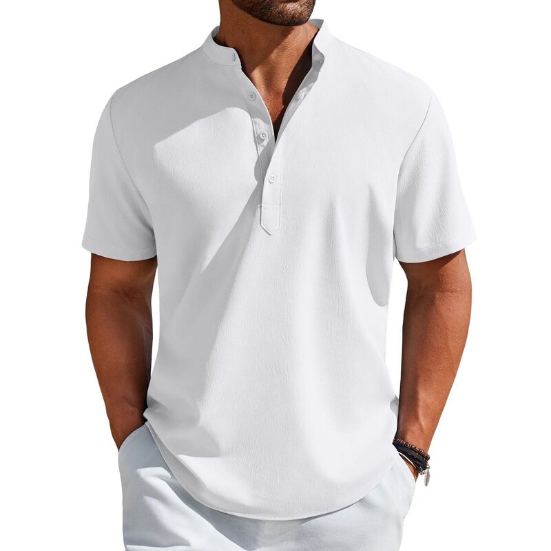 クーファンディ レディース トップス Tシャツ COOFANDY Men' Henley Shirt Short Sleeve Casual T-Shirt Summer Beachippie Henley Tee Shirt White ホワイト|ReVida 店