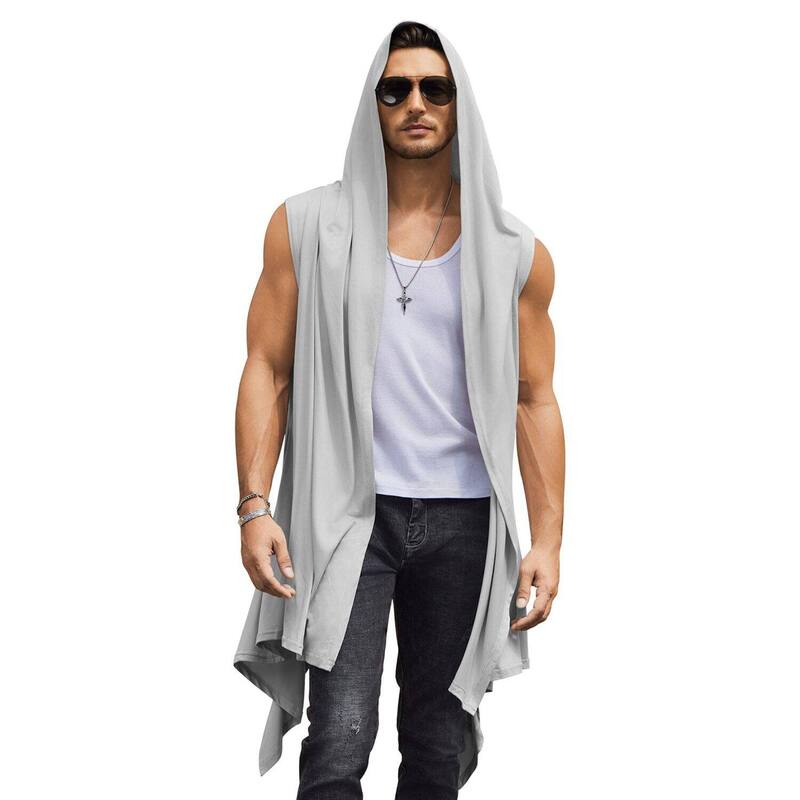 クーファンディ レディース アウター 上衣・上衣 ノースリーブ ジレー COOFANDY Black Hooded Cloak Men Sleeveless Lightweight Long Shawl Sleeveless Cardigan Open Front Light Grey 薄墨色