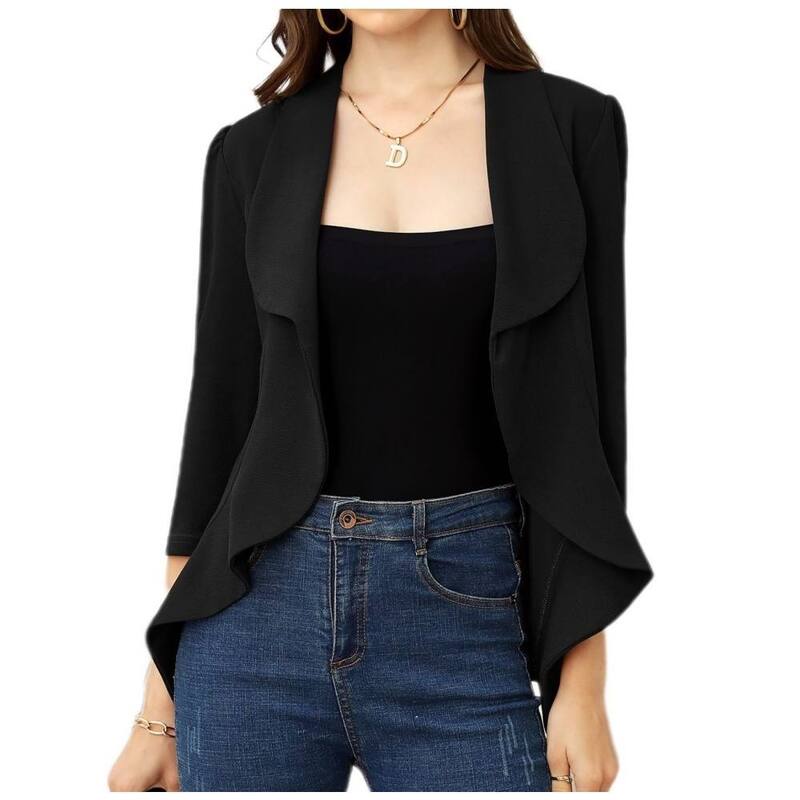 救い主流行り物 レディース アウター 上衣・上衣 スポーツジャケット Yesfashion Women 3/4 Sleeve Open Front Blazer Casual Office Jacket Black 黒いこと