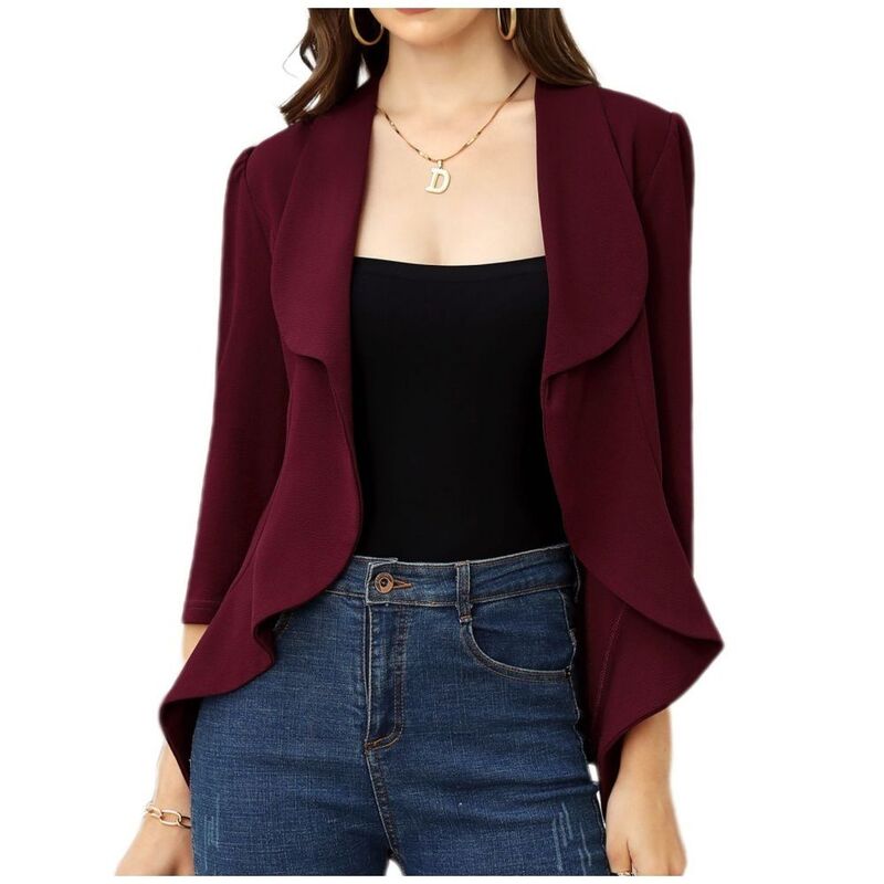 救い主流行り物 レディース アウター 上衣・上衣 スポーツジャケット Yesfashion Women 3/4 Sleeve Open Front Blazer Casual Office Jacket Wine Red 赤いこと