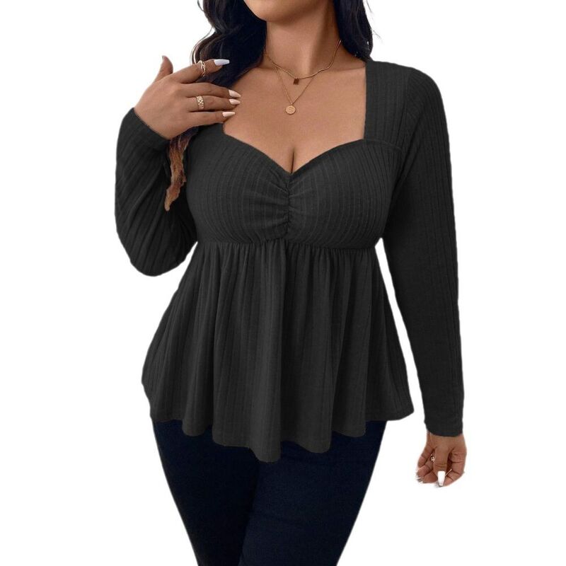 エリート肝ったま レディース トップス プルオーバー トップ EliteSpirit Women\u0027sweetheart Neck Blouse Long Sleeve Ruch Waist Peplum Hem Elegantops Black 黒いこと