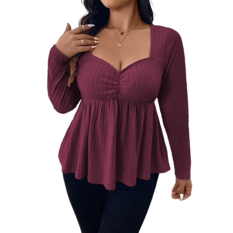 エリート肝ったま レディース トップス プルオーバー トップ EliteSpirit Women\u0027sweetheart Neck Blouse Long Sleeve Ruch Waist Peplum Hem Elegantops Wine Red 赤いこと