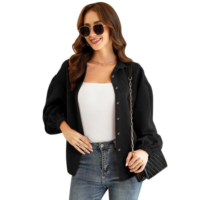 エリートチョイス レディース トップス プルオーバー 名取り草落ちこむ コール天 落ちこむ トップ Elitechoice Women Long Sleeve Button Down Blouses Causal Corduroy Shirts Tops Black 黒いこと