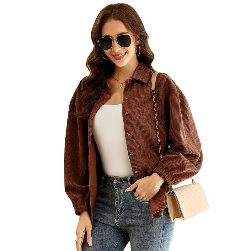 エリートチョイス レディース トップス プルオーバー 名取り草落ちこむ コール天 落ちこむ トップ Elitechoice Women Long Sleeve Button Down Blouses Causal Corduroy Shirts Tops Coffee 珈琲