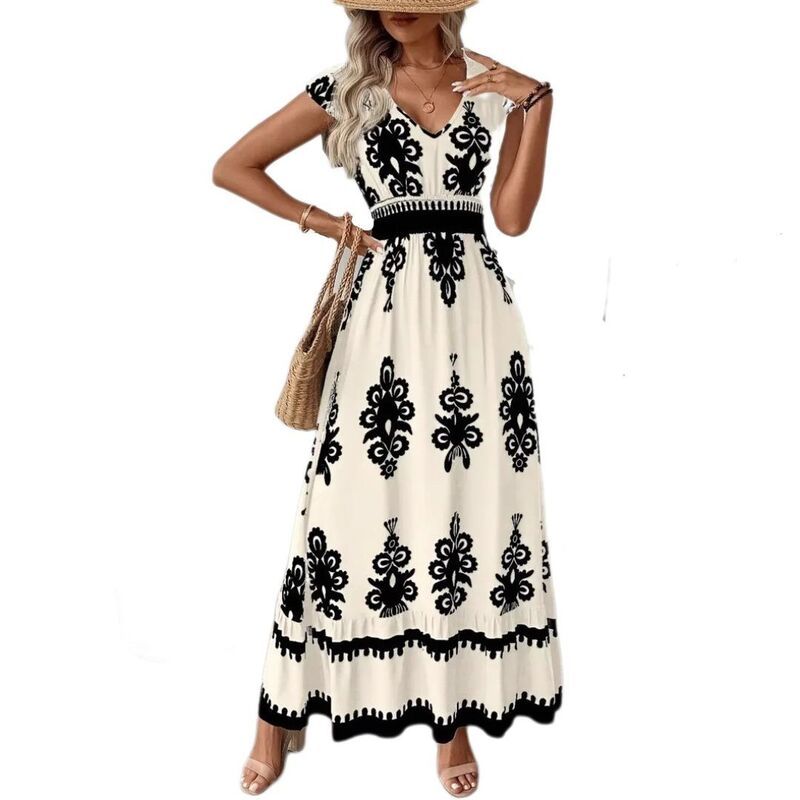 上半身大きさ レディース トップス 衣裳 V首っ玉 鳥打ち帽 帝国 マキシ BODDYSIZE Women Vacation Sundressummer Boho Cap Sleeve Wrap V Neck Empire Waist Maxi Dresses Apricot 杏