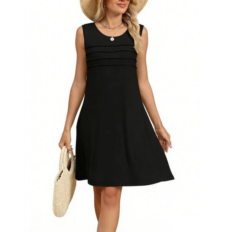 上半身大きさ レディース トップス 衣装 筋目 ノースリーブ BODDYSIZE Womens Office Casual Sleeveless Pleated Shift Dress Loose Fit With Pockets Daily Dress Black 黒いこと