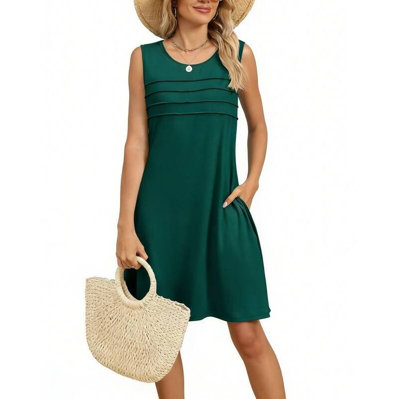 上半身大きさ レディース トップス 衣装 筋目 ノースリーブ BODDYSIZE Womens Office Casual Sleeveless Pleated Shift Dress Loose Fit With Pockets Daily Dress Dark Green 緑であること