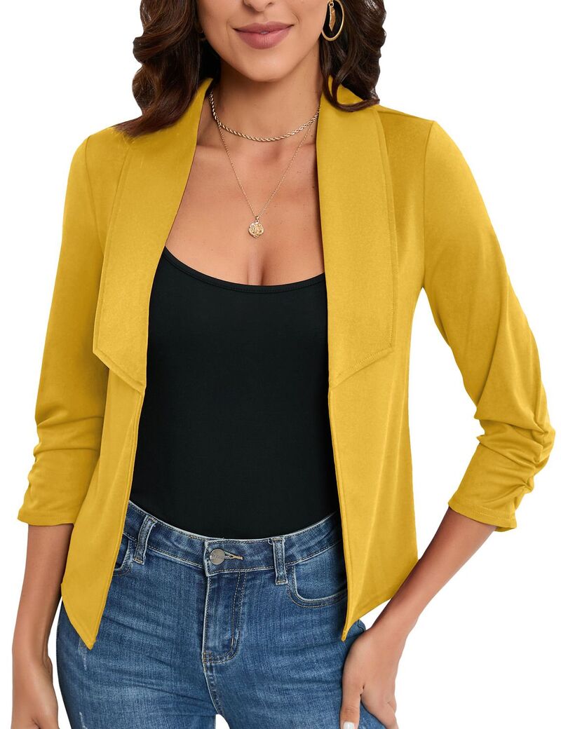 クリアラブ レディース アウター 上衣・上衣 ジレー スポーツジャケット Clearlove Women\u0027s Lightweight Open Front Blazer Jacket 3/4 Sleeve Casual Office Cardigan Top Yellow 黄色