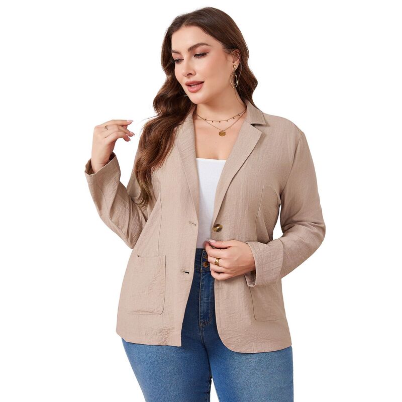 コジョイン レディース アウター ジャケット・ブルゾン プラスサイズ ブレザー Kojooin Women's Plusize Blazer Button Lightweight Businessuit Jackets Khaki カーキ｜ReVida 店