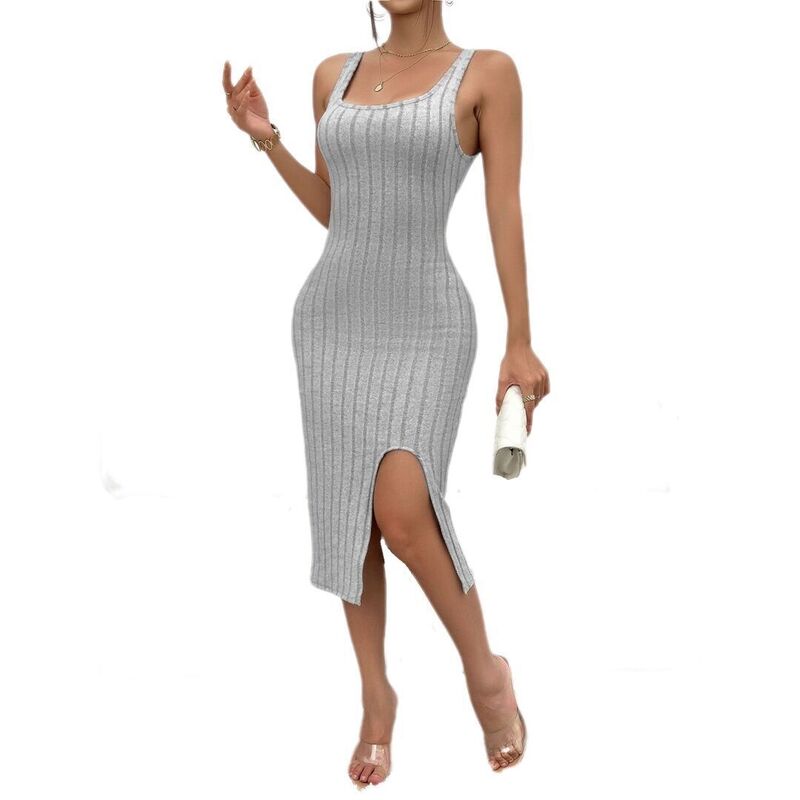 上半身大きさ レディース トップス 衣装 片方細長い切口 スコート BODDYSIZE Women\u0027s Casual Slip Dressesummer Dresshort Side Slit Skirt Square Neck Dress Grey 薄墨色