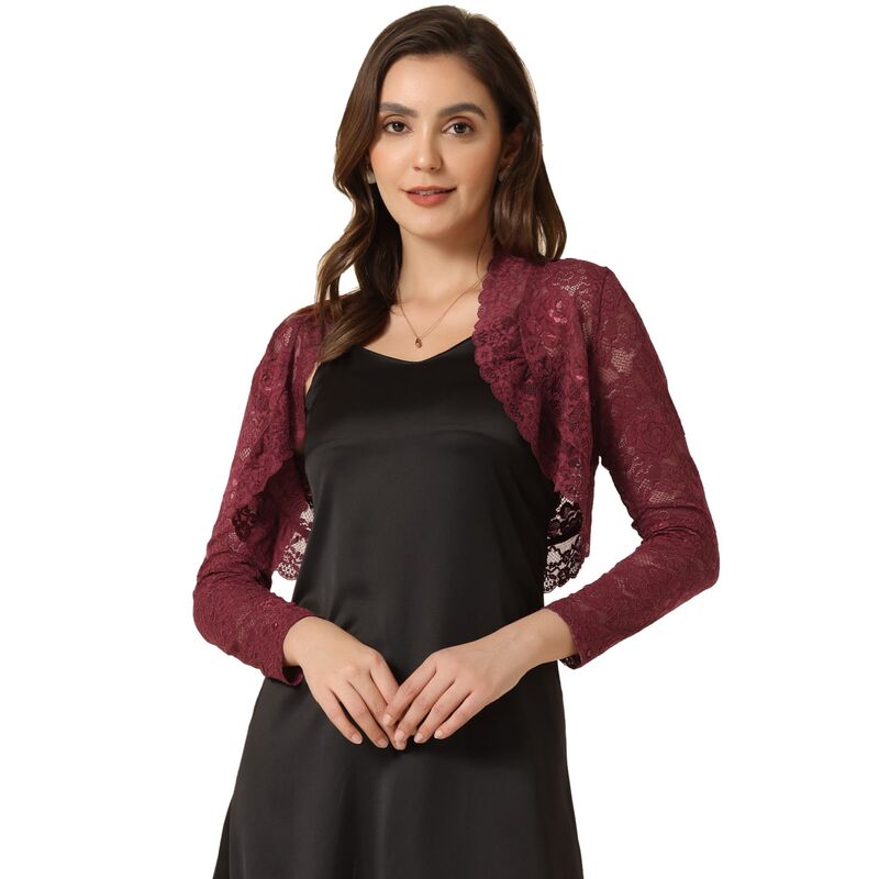 アレグラ ケー レディース アウター ニット・セーター シアー カーディガン レース ALLEGRA K Women's Lace Bolero Shrugsheer Long Sleeve Open Front Crop Cardigan Carmine Red レッド｜ReVida 店 8,036円