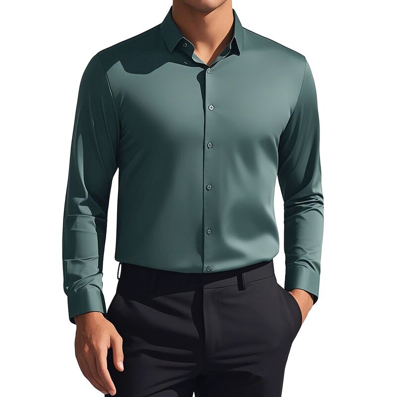 インスパイア シック レディース トップス Tシャツ ボタンダウン INSPIRE CHIC Men's Long Sleeve Button Down Solid Color Business Formal Dresshirt Green グリーン｜ReVida 店