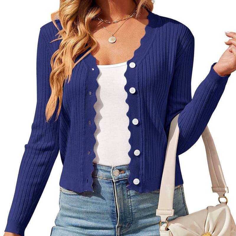 クリアフラワー レディース アウター ニット・セーター Vネック ボタンダウン カーディガン ダウン ClearFlower Womens Lightweight Knit Cardigan V Neck Long Sleeve Front Button Down Elegant Shrugs for Dresses Navy Blue ネイビー|ReVida 店